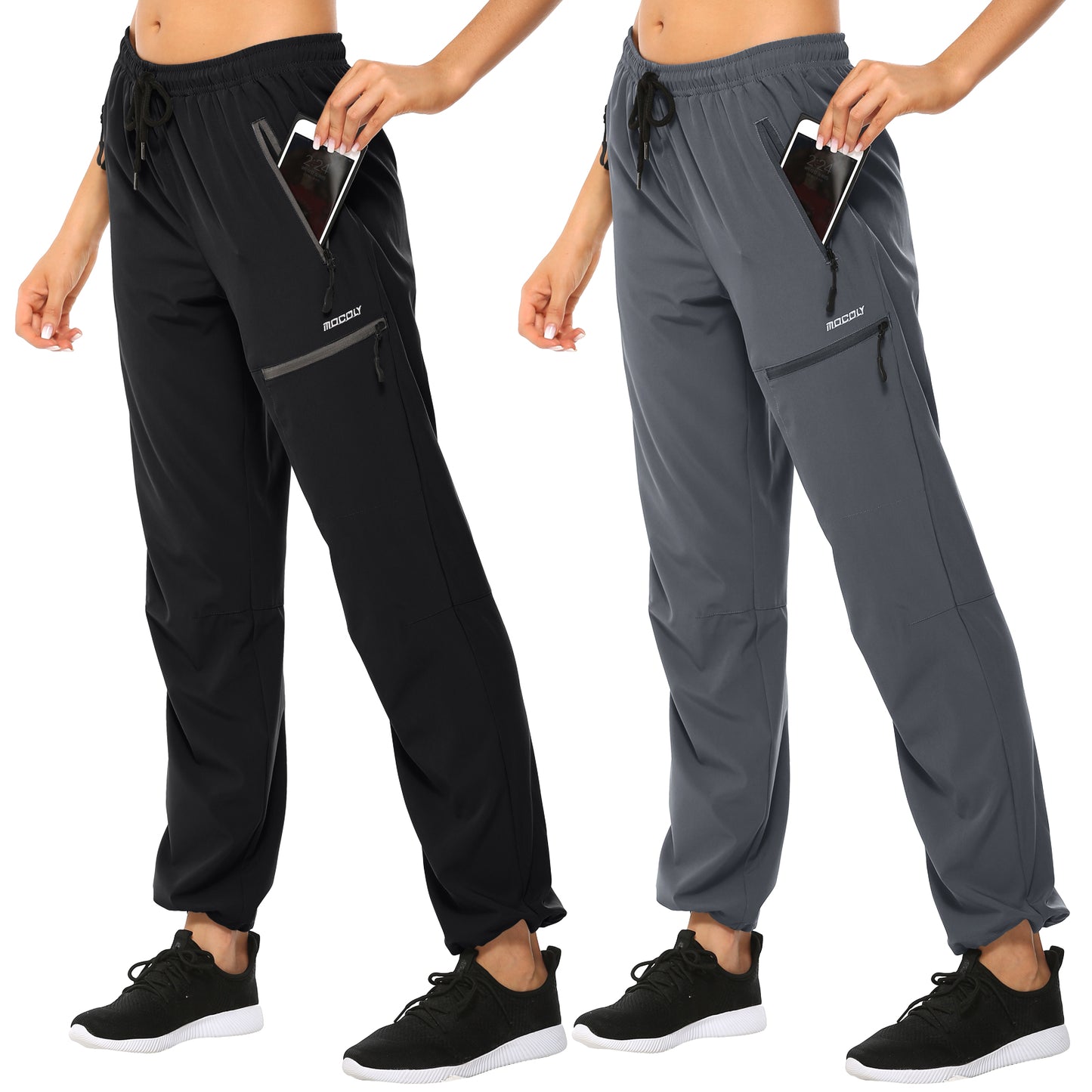 MOCOLY Women's Cargo Hiking Pants Elastic Waist Quick Dry Lightweight Water Resistant Active Long Pants UPF 50+