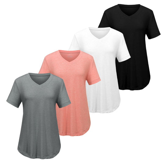 Camisetas de manga corta para mujer VILIGO, cuello en V, lisas, informales - Paquete de 4