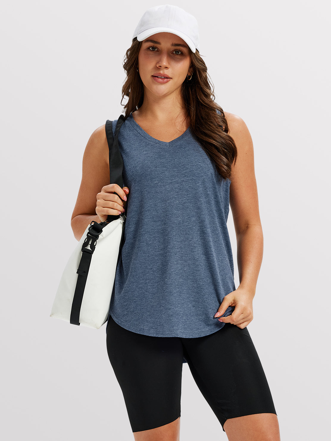 4 Pcs V-Neck Tank Tops for Women – Sleeveless Basic Tanks with Curved Hem