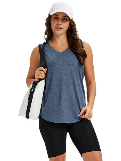 4 Pcs V-Neck Tank Tops for Women – Sleeveless Basic Tanks with Curved Hem