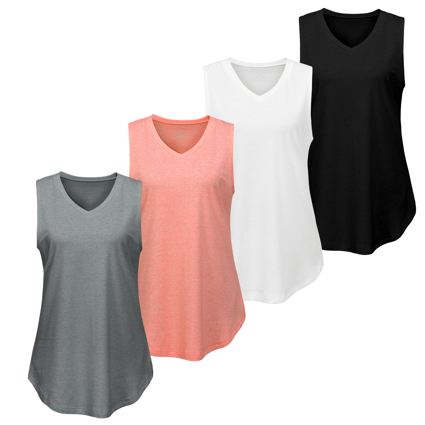 4 Pcs V-Neck Tank Tops for Women – Sleeveless Basic Tanks with Curved Hem