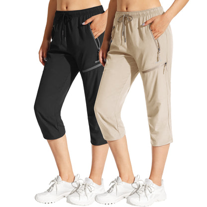 MOCOLY Women's Cargo Hiking Pants Elastic Waist Quick Dry Lightweight Water Resistant Active Long Pants UPF 50+