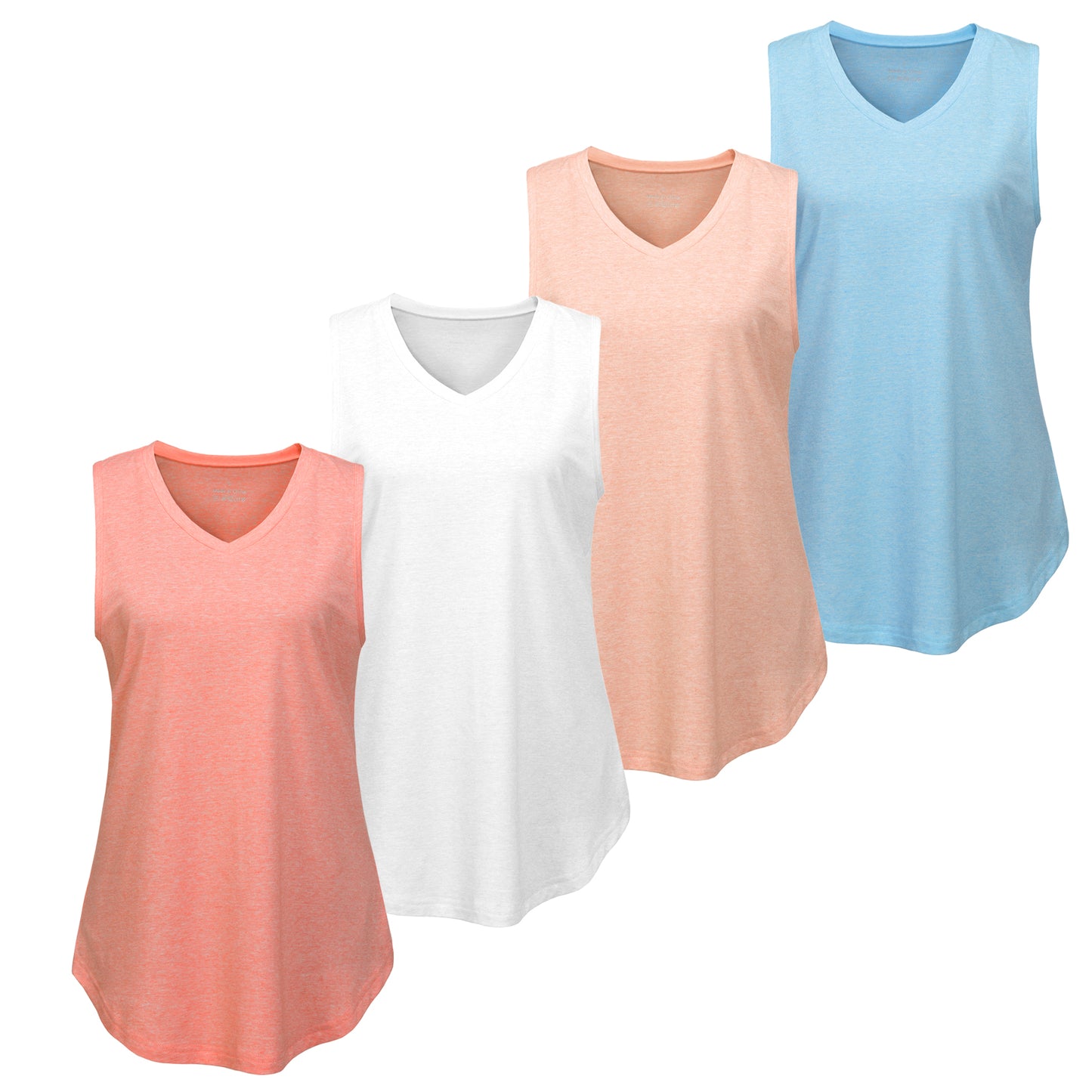 4 Pcs V-Neck Tank Tops for Women – Sleeveless Basic Tanks with Curved Hem