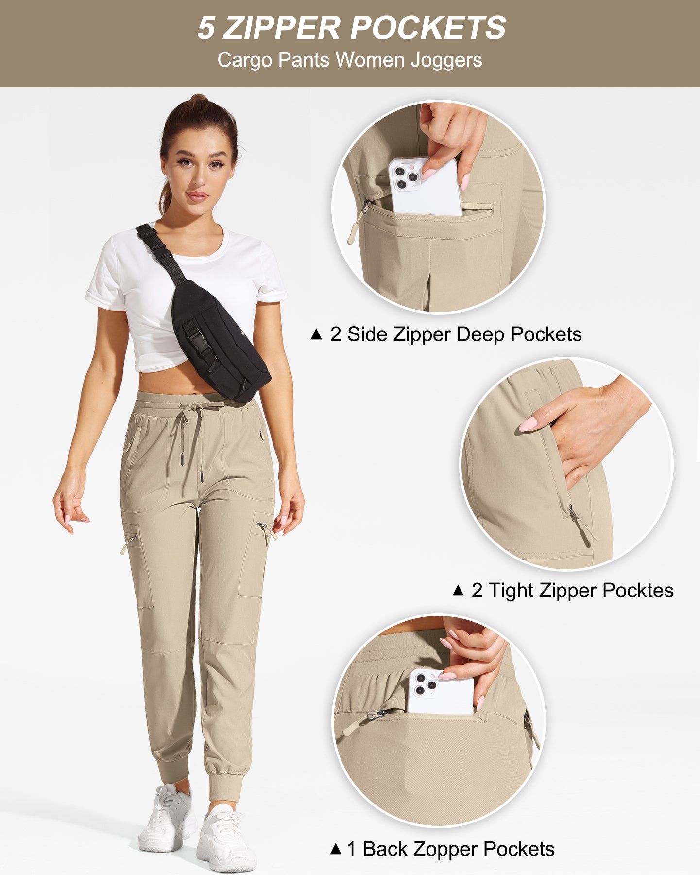 Women's Lightweight Cargo Joggers with Zipper Pockets