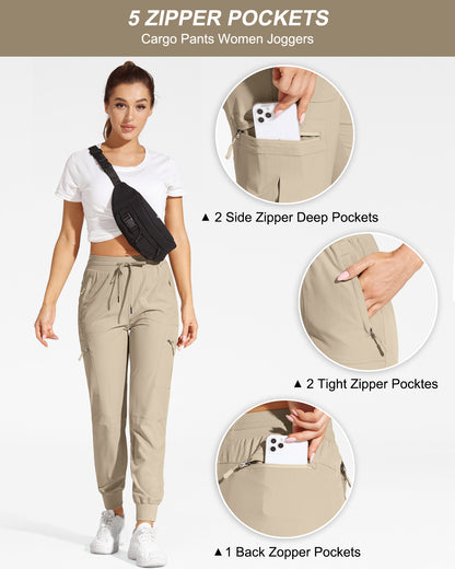 Women's Lightweight Cargo Joggers with Zipper Pockets