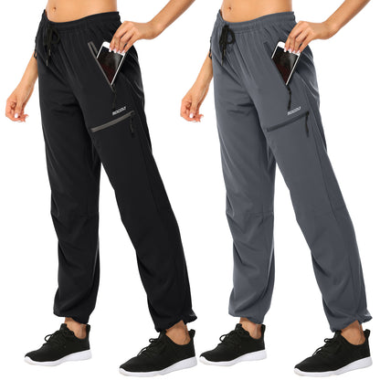 MOCOLY Women's Cargo Hiking Pants Elastic Waist Quick Dry Lightweight Water Resistant Active Long Pants UPF 50+