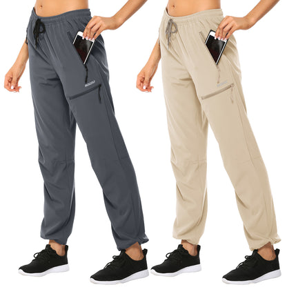 MOCOLY Women's Cargo Hiking Pants Elastic Waist Quick Dry Lightweight Water Resistant Active Long Pants UPF 50+