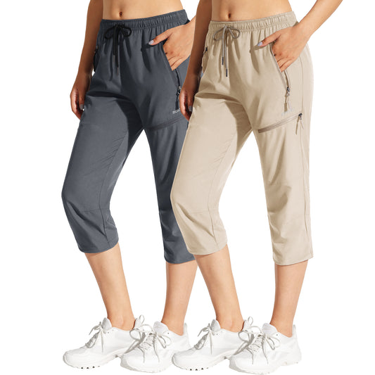 MOCOLY Women's Cargo Hiking Pants Elastic Waist Quick Dry Lightweight Water Resistant Active Long Pants UPF 50+
