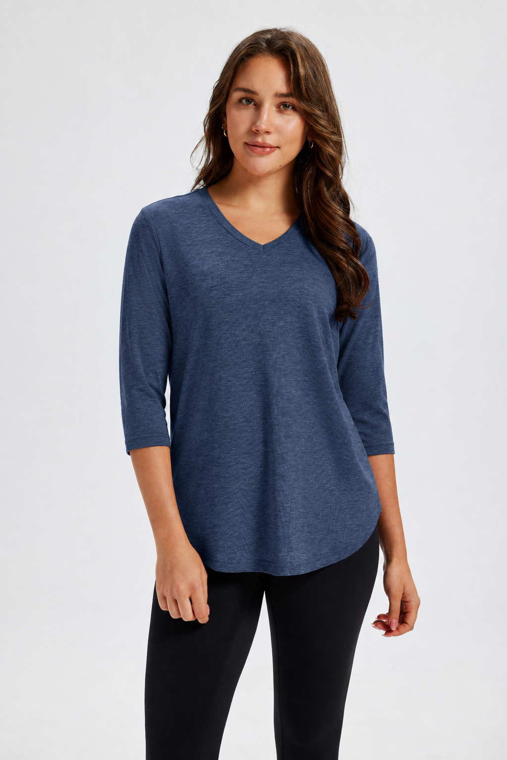 4 Pack 3/4 Length Sleeve Womens Tops V Neck T Shirts Plus Size Tops