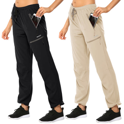 MOCOLY Women's Cargo Hiking Pants Elastic Waist Quick Dry Lightweight Water Resistant Active Long Pants UPF 50+
