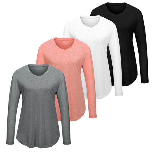 Camisetas VILIGO de manga larga y cuello en V para mujer - Paquete de 4