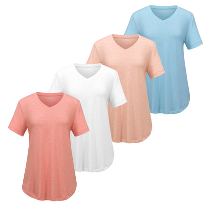 VILIGO Short Sleeve Shirts for Women Casual V-Neck Plain Tees - Set of 4